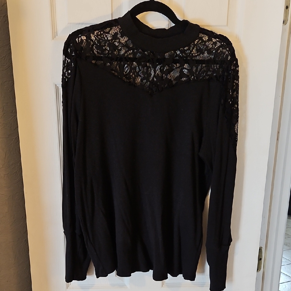 Maurices Black Lace Long Sleeve Top